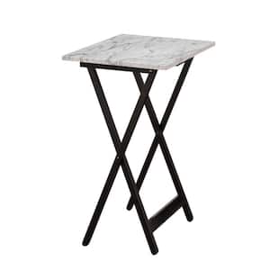 26.38 in. H Brown and White Faux Marble Top with Foldable Tray Table Set (5-Piece)