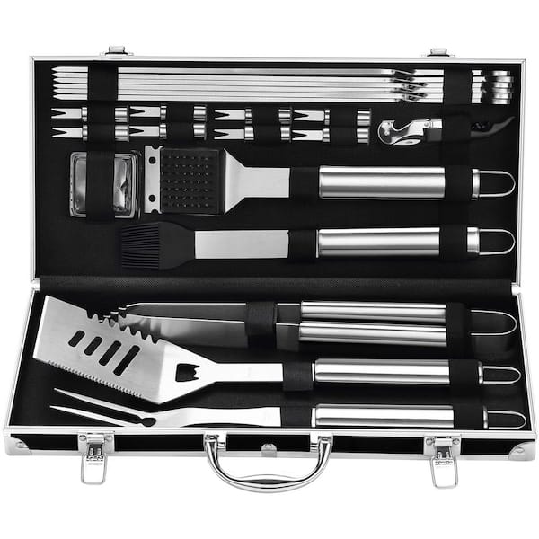 22-Piece Silver BBQ Accessories Grill Tools Set, Stainless Steel Barbecue Grill Accessories, Christmas Grilling Gifts