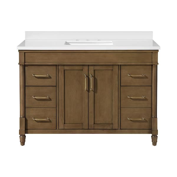 Salisbury 48 in. Single Sink Almond Latte Bath Vanity with White Engineered Marble Top