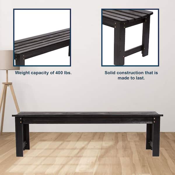 Shine Company Backless 60 in. Black Wood Outdoor Bench 4205BK