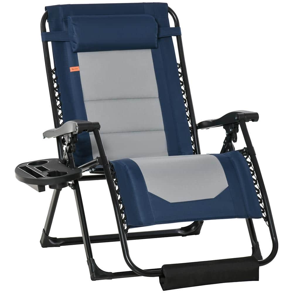 BOZTIY Folding Zero Gravity Metal Frame Recliner Outdoor Lounge Chair With  Side Tray, Adjustable Headrest, Blue Cushion K16ZDY-15HD01 - The Home Depot
