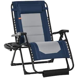 Zero Gravity Folding Reclining Patio Chair Metal Outdoor Lounge Chair Blue with Cup Holder