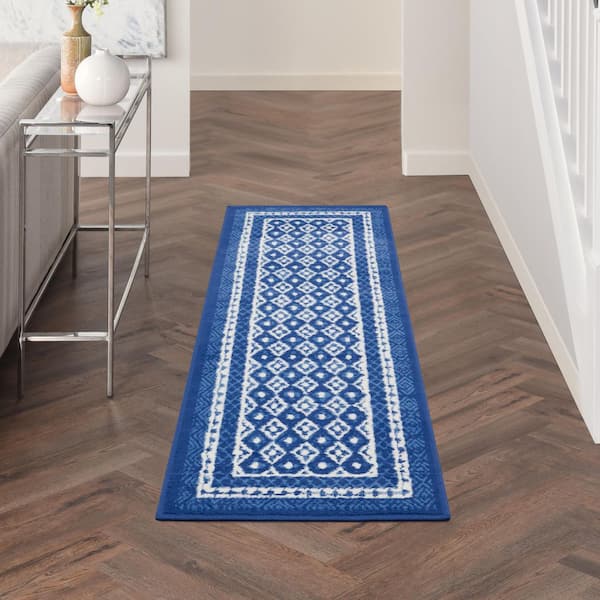2 ft. x 8 ft. White Geometric Washable Area Rug Runner Rug