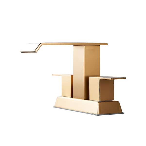 Forious pro 4 in. Centerset Double Handle Low Arc Bathroom Faucet with Pop-up Drain Kit Included in Matte Gold