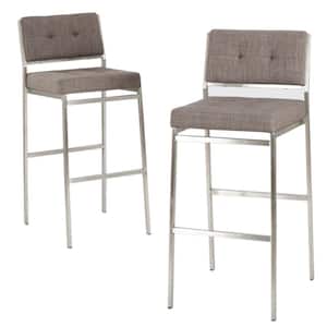 Qyto 30 in. Light Grey Tufted Fabric Bar Stools (Set of 2)