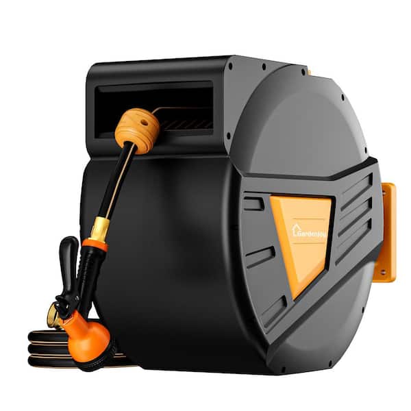 GardenJoy Retractable Garden Hose Reel-Orange 1/2 in. x 65 ft. Water Hose Reel Includes Hose and Spray Nozzle