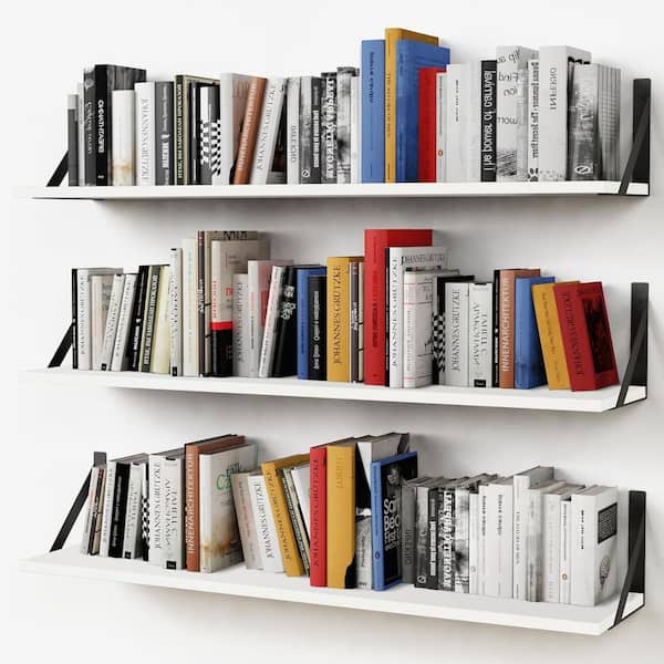 36 in. W x 8 in. D x 6.3 in. H White Decorative Wall Shelf Book Shelves