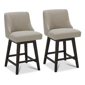 Martin 26 in. Flax Beige High Back Solid Wood Frame Swivel Counter Height Bar Stool with Fabric Seat(Set of 2)