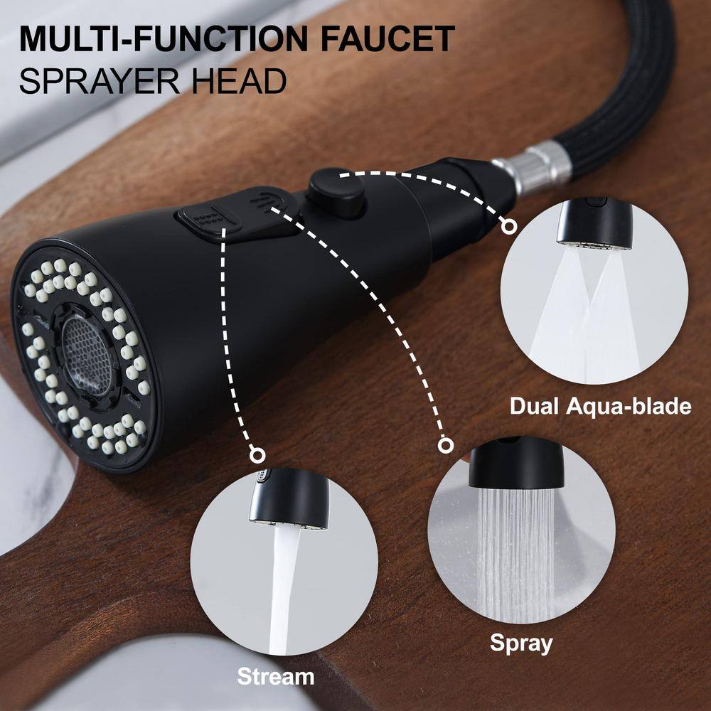 Matte Black Stainless Steel High-Arc Kitchen Faucet with Pull-out Spray