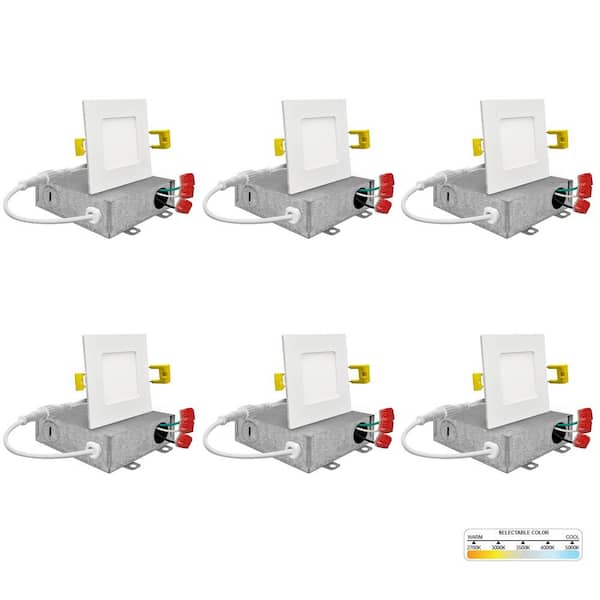 NuWatt 3 in. White Square Slim Canless Integrated LED Recessed Light Kit 5 Color Selectable 2700K to 5000K Dimmable (6-Pack)