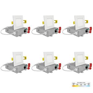 3 in. White Square Slim Canless Integrated LED Recessed Light Kit 5 Color Selectable 2700K to 5000K Dimmable (6-Pack)