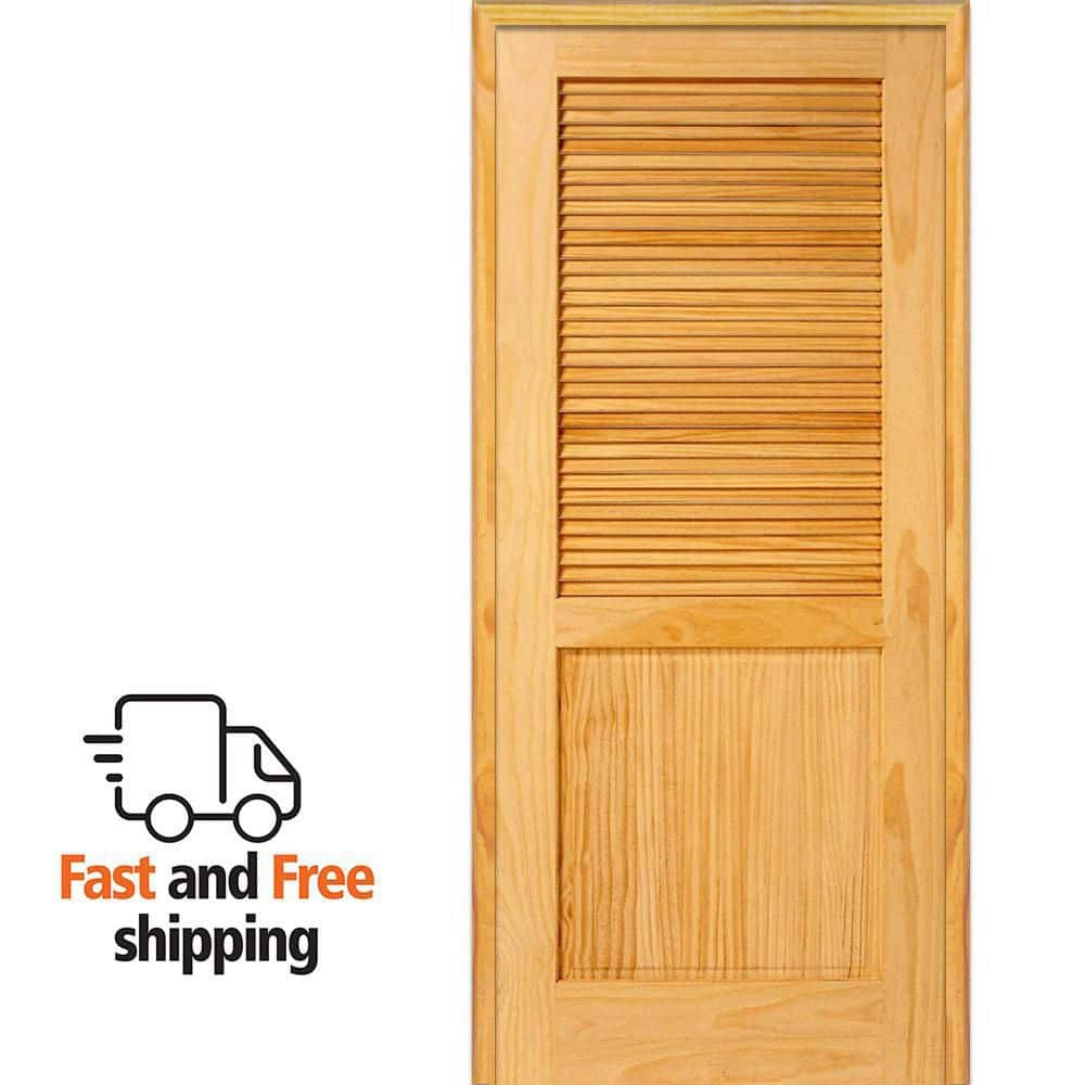 isnb_doi MMI DOOR 36 in. x 80 in. Half Louver 1-Panel Unfinished Pine Wood