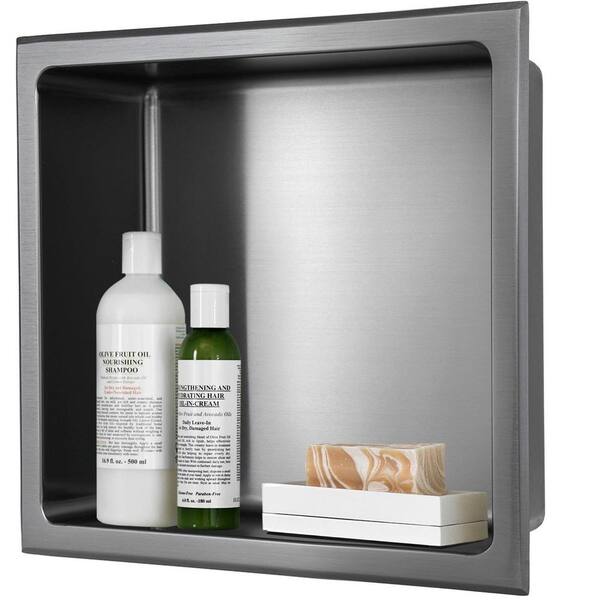 AKDY 12 in. W x 12 in. H x 4 in. D 18-Gauge Stainless Steel Bathroom Shower Wall Niche in Graphite Black