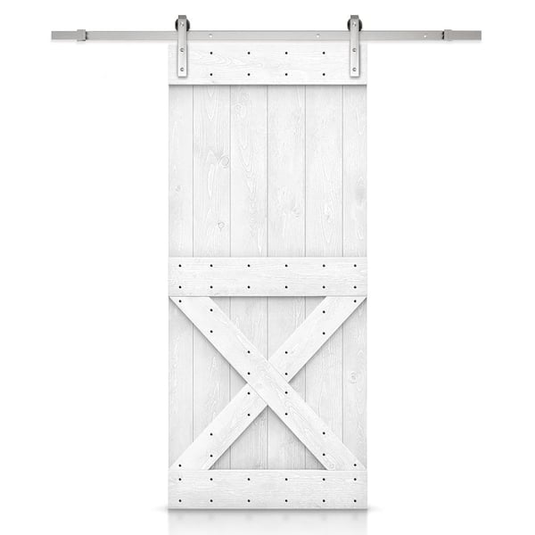 CALHOME Mini X Series 36 in. x 84 in. Solid Light Cream Stained DIY Pine Wood Interior Sliding Barn Door with Hardware Kit
