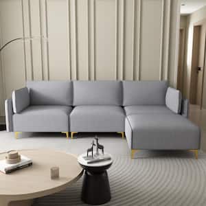 108.6 in. W Round Arm L Shaped Fabric Sectional Sofa in Gray