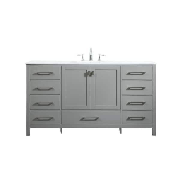 Unbranded Simply Living 60 in. W x 22 in. D x 34 in. H Bath Vanity in Grey with Calacatta White Engineered Marble Top