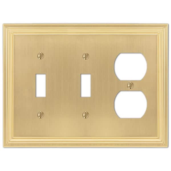 AMERELLE Hallcrest 3 Gang 2-Toggle and 1-Duplex Metal Wall Plate - Satin Brass