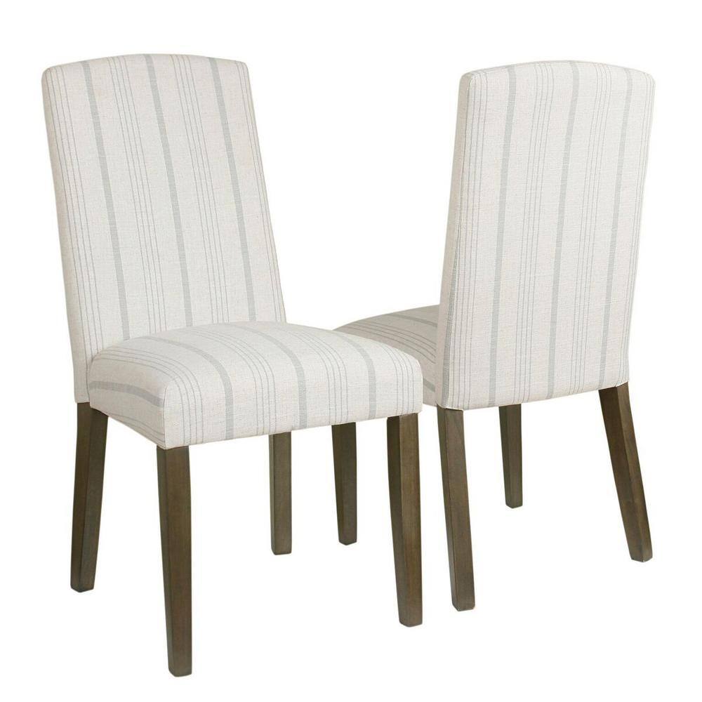 Gray Linen Upholstered Parsons Side Chair with Wood Legs
