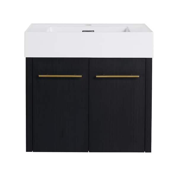 24 in. W x 18.10 in. D x 22.40 in. H Single Sink Wall Mounted Bath Vanity in Black with White Resin Top