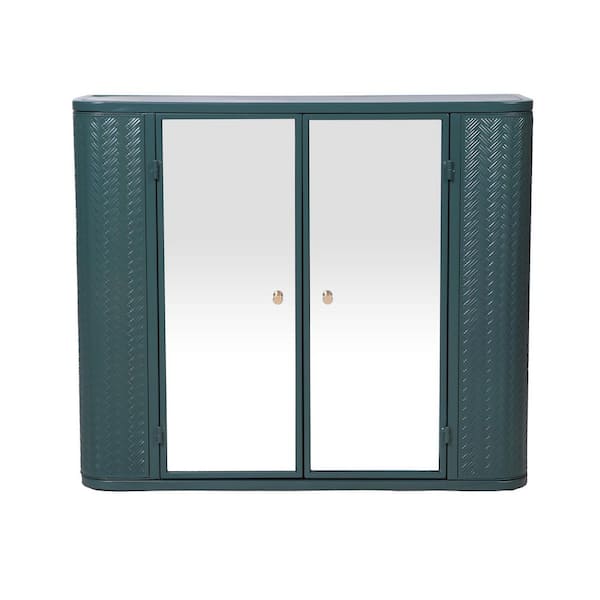 27.55 in. W x 23.62 in. H Rectangular Steel Surface Mount Medicine Cabinet with Mirror in Green