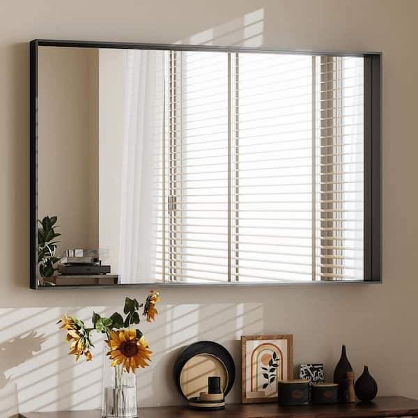 WILLOTED Black 20 in. W x 30 in. H Rectangular Aluminum Deep Framed Wall Mirror