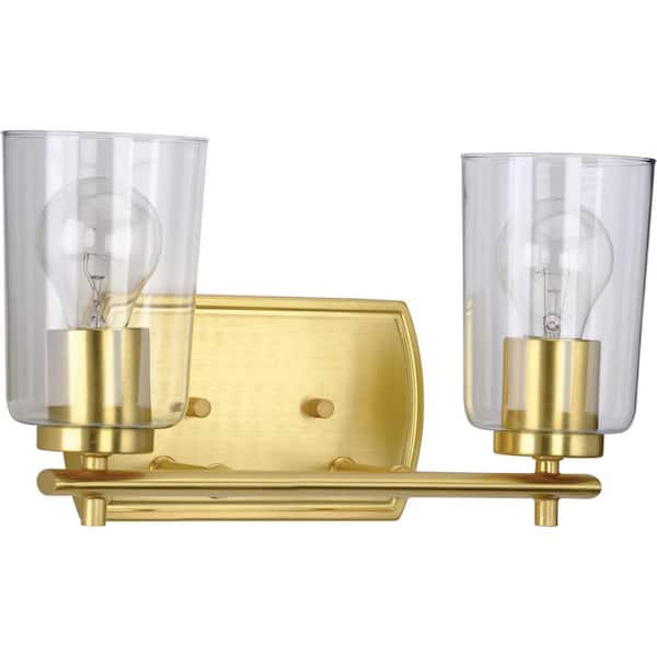 Progress Lighting Adley Collection 2-Light Satin Brass Clear Glass New Traditional Bath Vanity Light