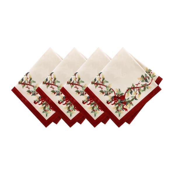 Villeroy & Boch Winter Bows and Garland Napkin Set of 4, Multicolor - 17"W x 17"L