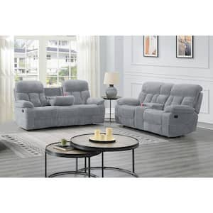 New Classic Furniture Bravo 2-Piece 87 in. Pillow Top Arm Polyester Rectangle Sofa and Loveseat Set in Stone