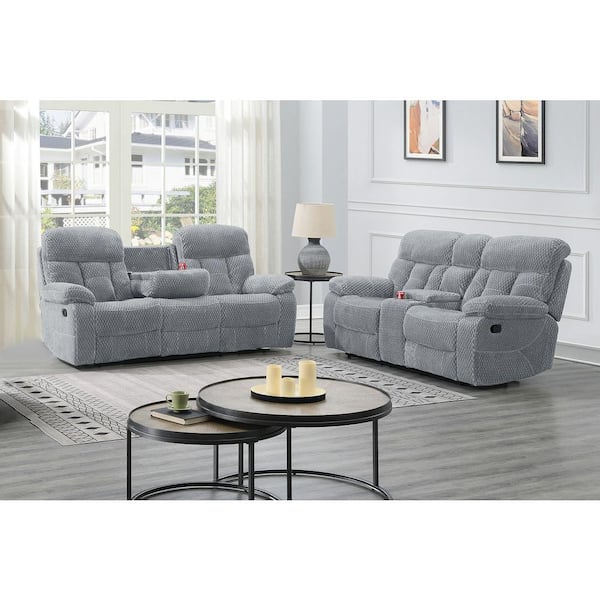 NEW CLASSIC HOME FURNISHINGS New Classic Furniture Bravo 2-Piece 87 in. Pillow Top Arm Polyester Rectangle Sofa and Loveseat Set in Stone