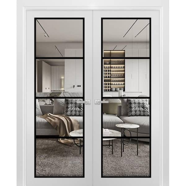 84 in. x 80 in. White Finished Universal/Reversible Clear Glass Solid Wood Assembly Required Interior Door Kit