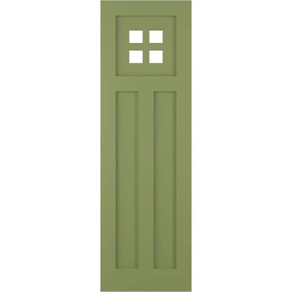 Ekena Millwork 12 in. x 34 in. True Fit Flat Panel PVC San Antonio Mission Style Fixed Mount Shutters Pair in Moss Green