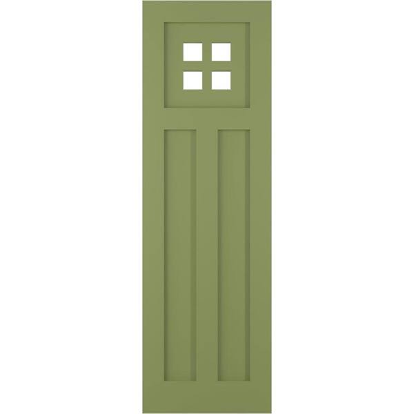 Ekena Millwork True Fit 12 in. x 43 in. Flat Panel PVC San Antonio Mission Style Fixed Mount Shutters, Moss Green (Per Pair)