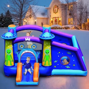 Inflatable Bouncer Alien Bounce House Blue Kids Jump Slide Ball Pit without Blower