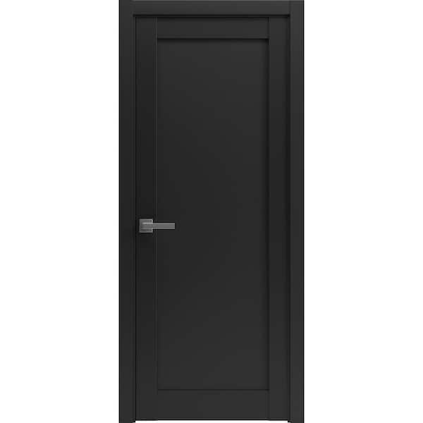 4111 18 in. x 84 in. Right-Hand/Inswing Solid Black Matte Single Prehung Interior Door with Hardware