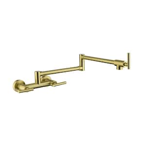 Double Holes Wall Mounted Pot Filler with Lever Handles in Brushed Gold