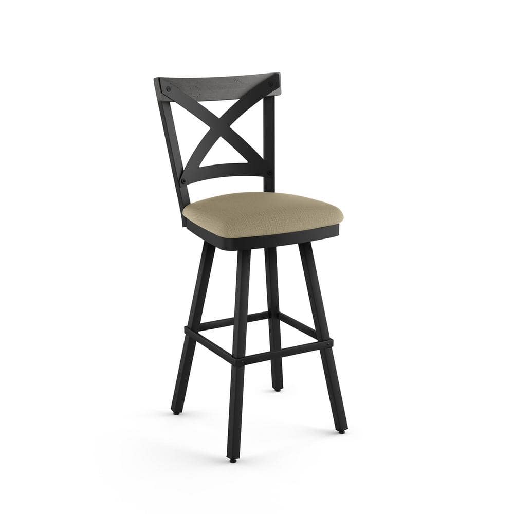 Rustic Farmhouse 32" Swivel Bar Stool in Black Wood and Metal