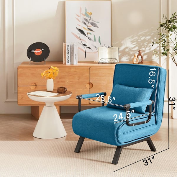 Unbranded Blue Linen Armchair Bed 5 in 1-Folding Bed with 5-Position Adjustable Backrest and Pillow Comfy Convertible Sleeper Sofa