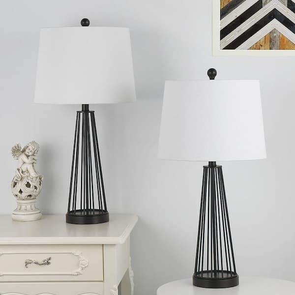 Detroit 27 " Black Table Lamp Set With White Shade (Set of 2)