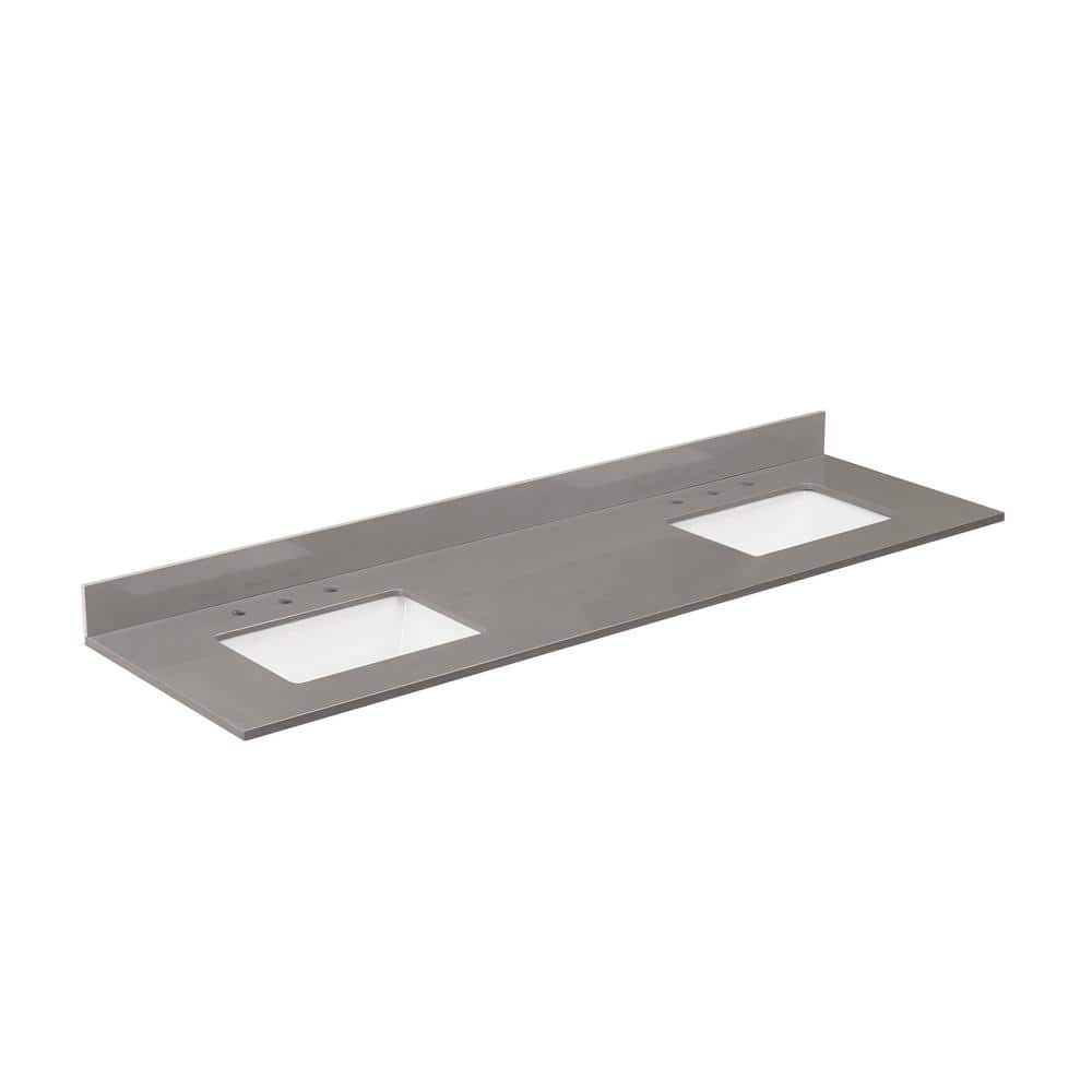 Madrid 73'' Concrete Gray Double Vanity Top with White Sinks