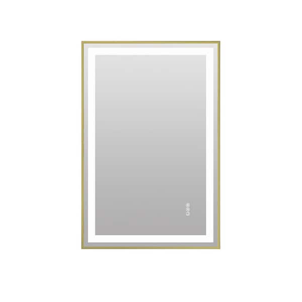 24 in. W x 36 in. H Rectangular Framed Wall Mount LED Light Bathroom Vanity Mirror in Gold