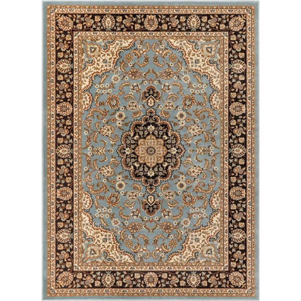 Well Woven Barclay Medallion Kashan Light Blue 5 ft. x 7 ft. Traditional Area Rug