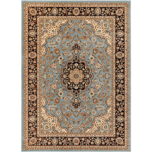 Well Woven Barclay Medallion Kashan Light Blue 9 ft. x 13 ft. Traditional Area Rug