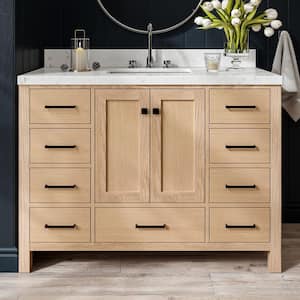 Cambridge 48 in. Single Sink Freestanding Bathroom Vanity in Oak with Carrara White Quartz Top