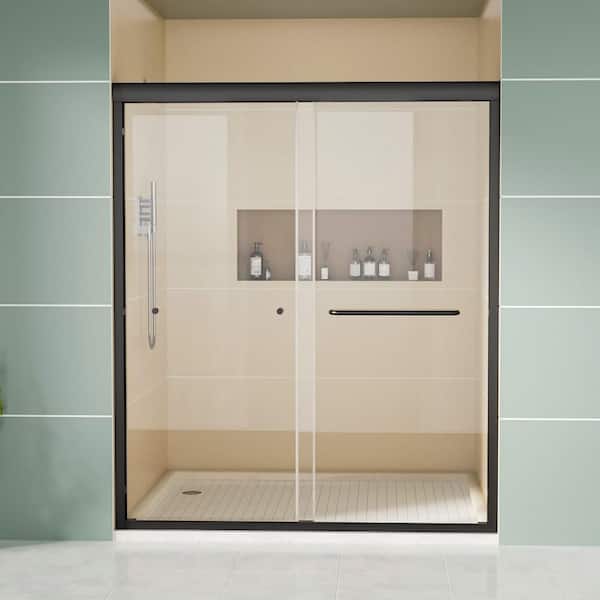 56-60 in. W x 70 in. H Sliding Semi-Frameless Shower Door Matte Black Double Bypass Sliding Shower Door with Clear Glass