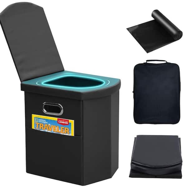 Extra Large Black Portable Camping Travel Floding Non-electric Waterless Toilet, Toilets with Lid for Adults and Kids