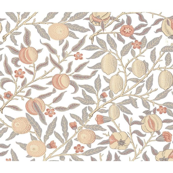 NextWall 31.35 sq. ft. Daydream Grey and Melon Pomegranate Vinyl Peel and Stick Wallpaper Roll