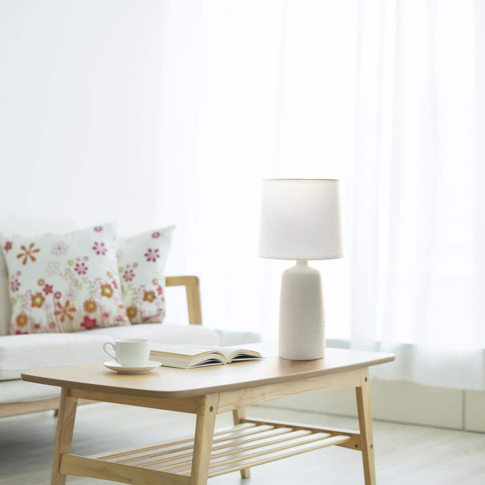Elegant Off-White Ceramic Table Lamp with Textured Base