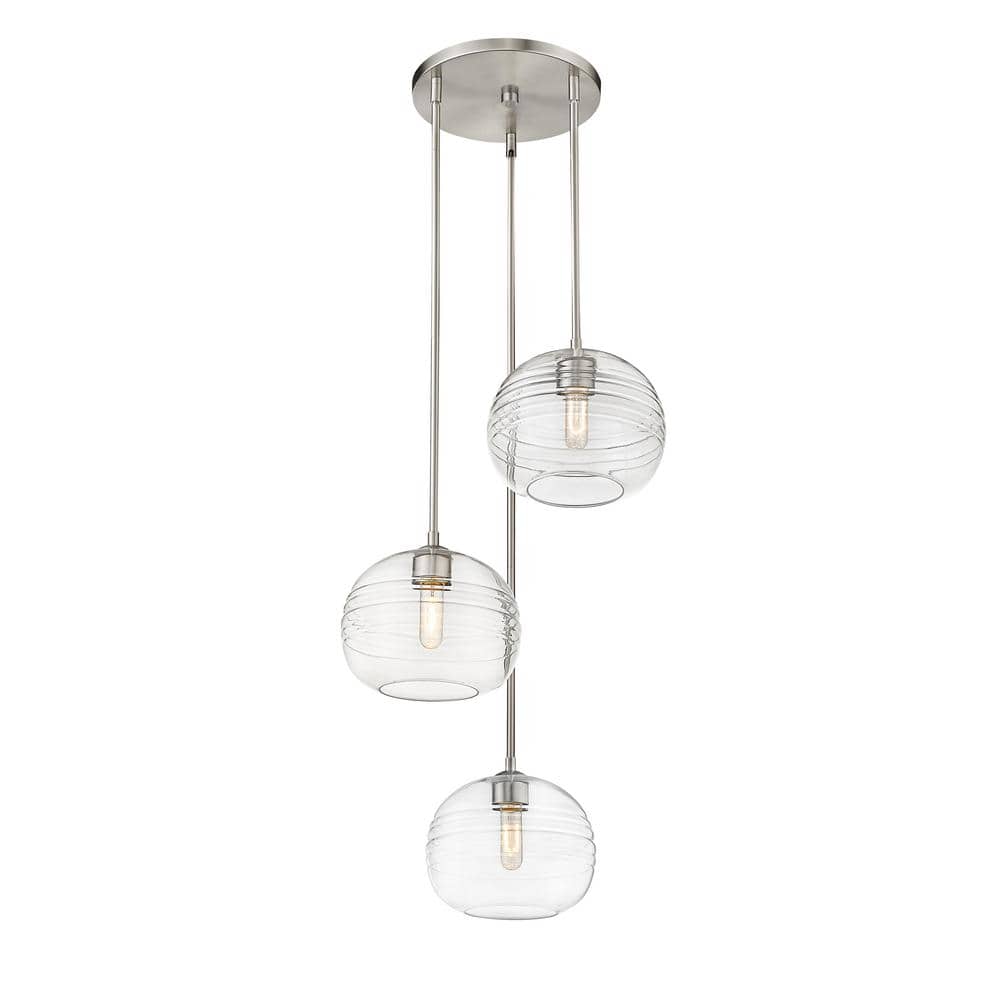 3-Light Brushed Nickel Pendant with Clear Glass