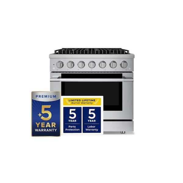 HausPro 36 in. 6 Burners Gas Range in Stainless Steel with 20,000 BTU and Convection Oven with 5 Rack Positions