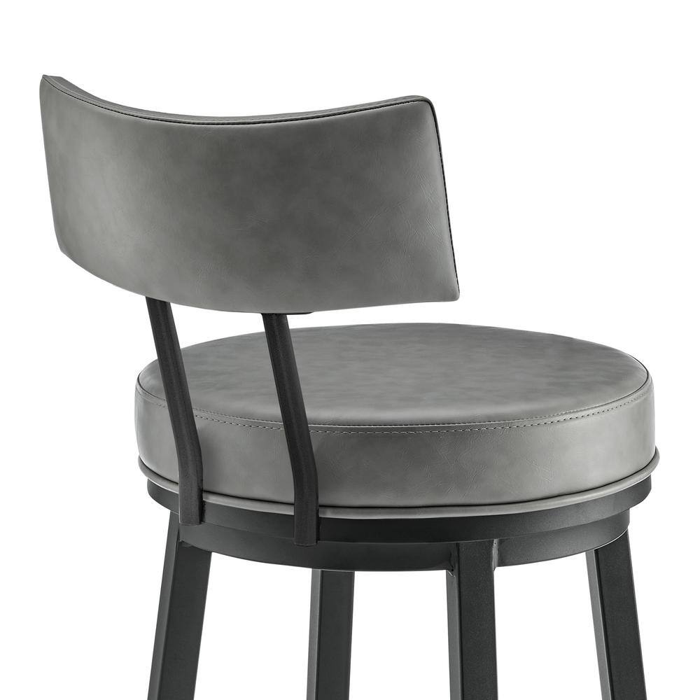 Gray Faux Leather Swivel Bar Stool with Metal Frame
